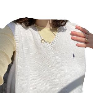 Polo Ralph Lauren, white knitted sweater vest.